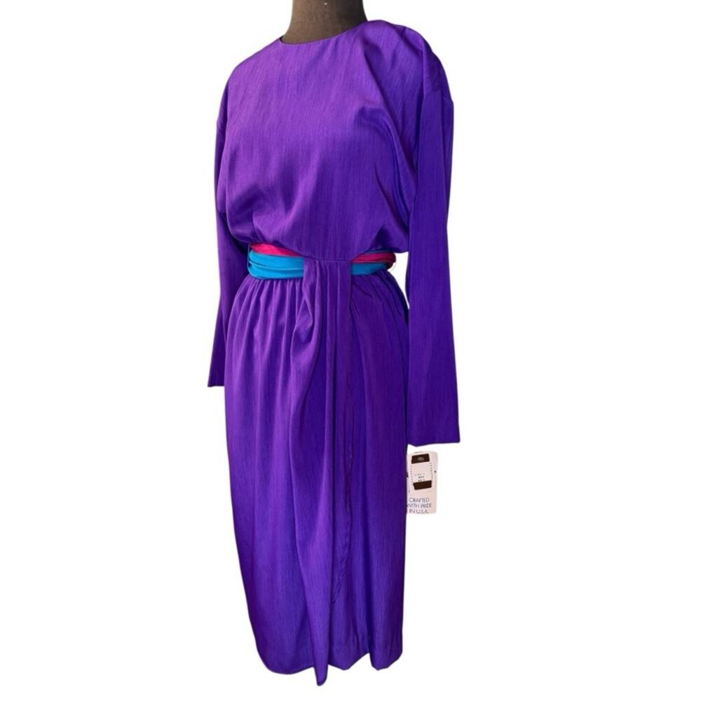 Vtg 80s Retro Colorful Artsy Midi Dress Sizes 10P NWT Modest Modern Minimalist